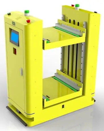 SMT Synchronous Belt Double Layer Docking AGV (TL-SMT-1255SX-002) with a yellow frame and two belt conveyors.