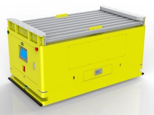 Bidirectional Roller Docking AGV (TL-GT-780SX-001) with a yellow body and a top roller conveyor.