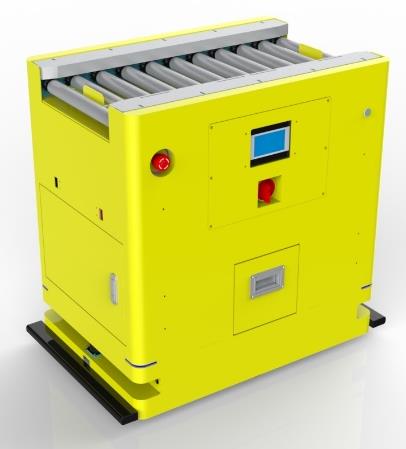 Bidirectional Roller Docking AGV (TL-GT-820SX-001) with a yellow body and a top roller conveyor.