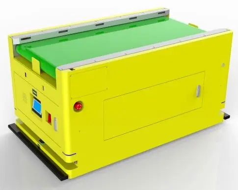 Bidirectional Plate Chain Docking AGV (TL-BL-660SX-001) with a yellow body and a top plate chain conveyor.