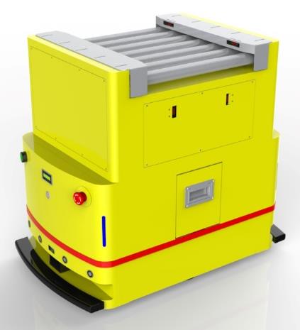 Bidirectional Roller Docking AGV (TL-GT-720SX-001) with a yellow body and a top roller conveyor.