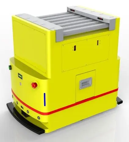 Bidirectional Roller Docking AGV (TL-GT-720SX-001) with a yellow body and a top roller conveyor.