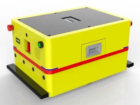 Bidirectional AGV (TL-BF-360SX-003) with a yellow body, black base, and a small blue screen on the front.