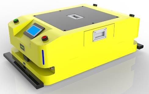 Bidirectional AGV (TL-BF-300SX-001) with a yellow body, black base, and a small blue screen on the front.