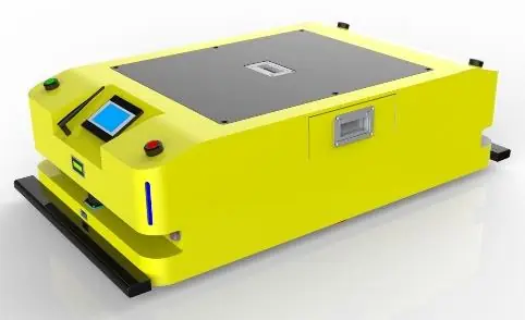 Bidirectional AGV (TL-BF-300SX-002) with a yellow body, black base, and a small blue screen on the front.