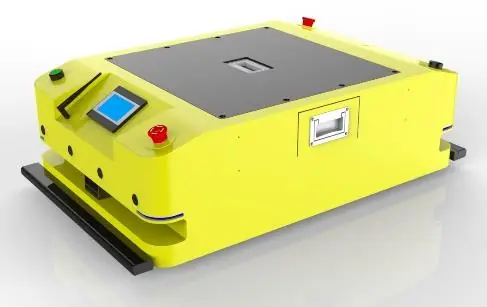 Bidirectional AGV (TL-BF-300SX-003) with a yellow body, black base, and a small blue screen on the front.