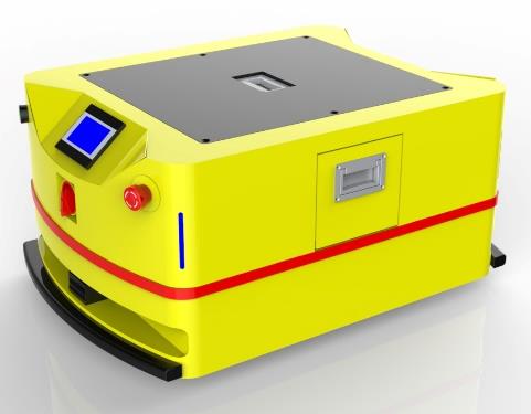 Bidirectional AGV (TL-BF-410SX-001) with a yellow body, black base, and a small blue screen on the front.
