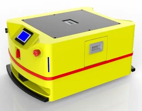 Bidirectional AGV (TL-BF-410SX-001) with a yellow body, black base, and a small blue screen on the front.