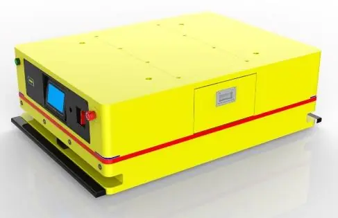 Bidirectional AGV (TL-BF-420SX-001) with a yellow body, black base, and a small blue screen on the front.