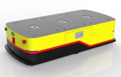 Bidirectional AGV (TL-BF-300SX-004) with a yellow body, black base, and a small blue screen on the front.