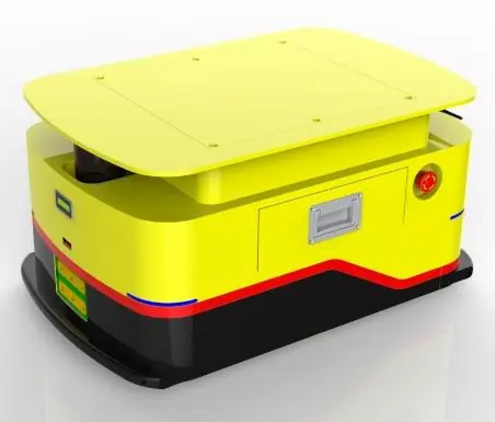 Laser SLAM Navigation Bidirectional AGV (TL-BF-350SL-001) with a yellow body, black base, and a small blue screen on the front.