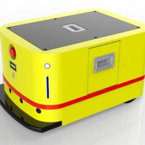 Unidirectional AGV (TL-BF-360DX-001) with a yellow body, black base, and a small screen on the side.