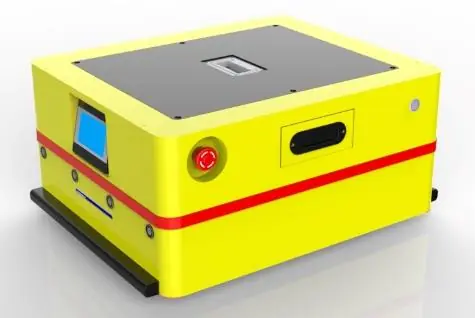 Bidirectional AGV (TL-BF-300GSX-002) with a yellow body, black base, and a small blue screen on the front.