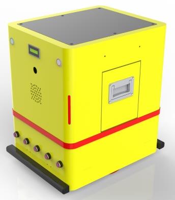 Bidirectional AGV (TL-BF-520SX-001) with a yellow body, black base, and a small blue screen on the front.