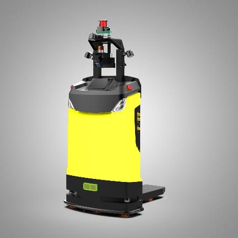Laser SLAM Navigation Single Arm Stacker Forklift AGV (TL-SL-L300-001) with a yellow body and a black mast.
