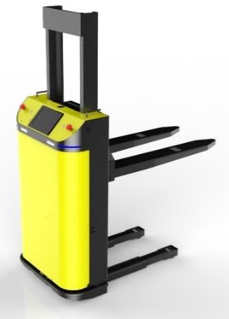 Laser SLAM Navigation Stacker Forklift AGV (TL-SL-L1500-001) with a yellow body and black forks.