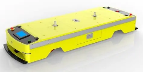 Bidirectional Latent Traction AGV (TL-QF-280SX-001) with a yellow body, black top, and a small screen.