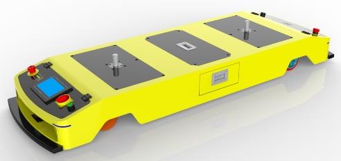 Dual-wheel Latent Traction AGV (TL-QF-225DL-001) with a yellow body, black top, and a small screen.