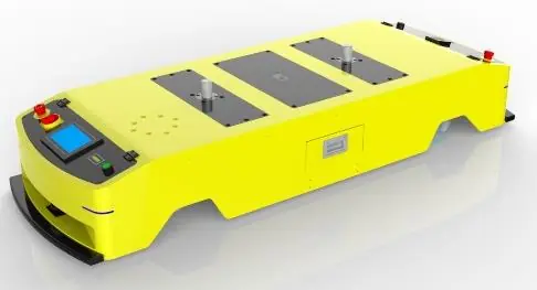 Dual-wheel Latent Traction AGV (TL-QF-350DL-001) with a yellow body, black top, and a small screen.