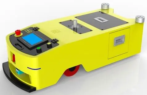 Unidirectional Latent Traction AGV (TL-QF-300DX-001) with a yellow body, black top, and a small screen.