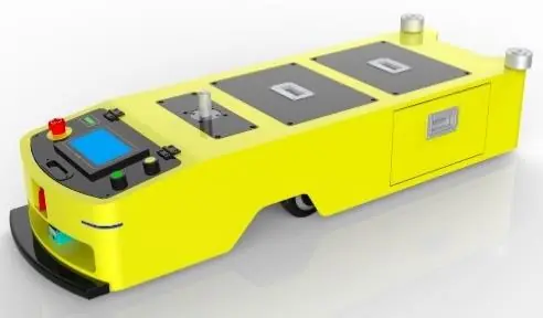 Unidirectional Latent Traction AGV (TL-QF-300DX-003) with a yellow body, black top, and a small screen.