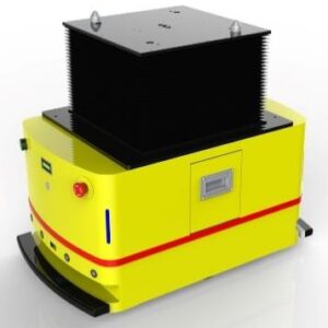 Bidirectional Lifting AGV (TL-JS-750SX-001) with a yellow base and a tall black lifting mechanism.