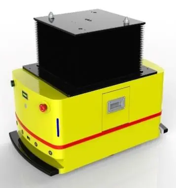 Bidirectional Lifting AGV (TL-JS-750SX-001) with a yellow base and a tall black lifting mechanism.