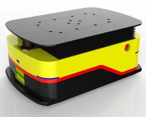 Laser SLAM Navigation Lifting AGV (TL-JS-350SL-001) with a yellow body, black top, and a small screen.