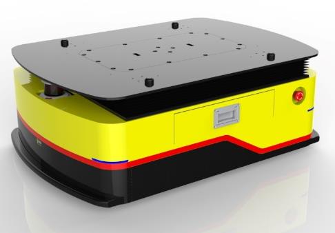 Laser SLAM Navigation Lifting AGV (TL-JS-385SL-001) with a yellow body, black top, and a small screen.