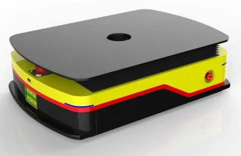 Laser SLAM Navigation Lifting AGV (TL-JS-300SL-001) with a yellow body, black top, and a small screen.