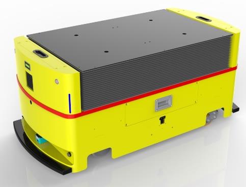 Dual-wheel Latent Lifting AGV (TL-JS-550DL-001) with a yellow body, black top, and a small screen.