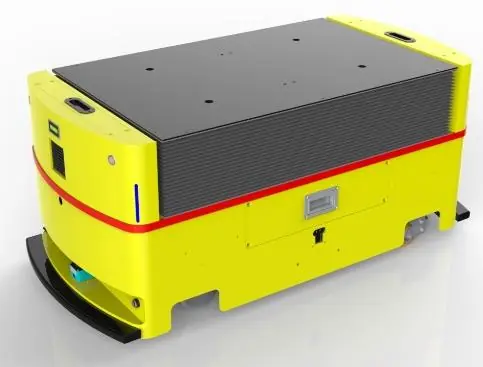 Dual-wheel Latent Lifting AGV (TL-JS-550DL-001) with a yellow body, black top, and a small screen.
