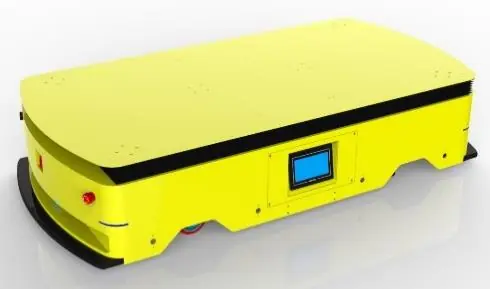Dual-wheel Latent Lifting AGV (TL-JS-420DL-001) with a yellow body, black top, and a small screen.