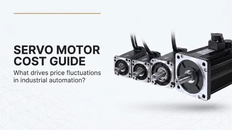 Four black industrial servo motors of varying sizes lined up in a row on a white background.